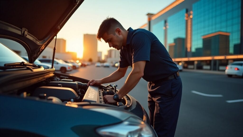 A mobile mechanic in Lexington, KY, working on a car roadside.